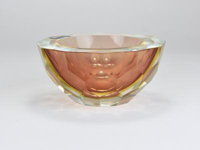 Alessandro Mandruzzato Mandruzzato Sommerso Faceted Caviar Murano Glass Diamond Bowl Italy 1960s