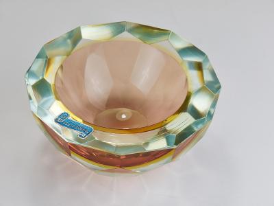 Alessandro Mandruzzato Mandruzzato Sommerso Faceted Caviar Murano Glass Diamond Bowl Italy 1960s