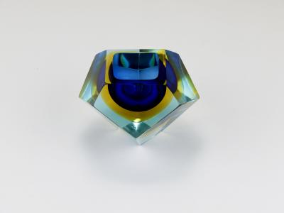 Alessandro Mandruzzato Mandruzzato Sommerso Faceted Diamond Caviar Bowl Murano Glass Italy 1960s