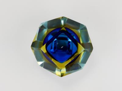 Alessandro Mandruzzato Mandruzzato Sommerso Faceted Diamond Caviar Bowl Murano Glass Italy 1960s