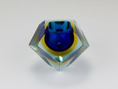 Alessandro Mandruzzato Mandruzzato Sommerso Faceted Diamond Caviar Bowl Murano Glass Italy 1960s