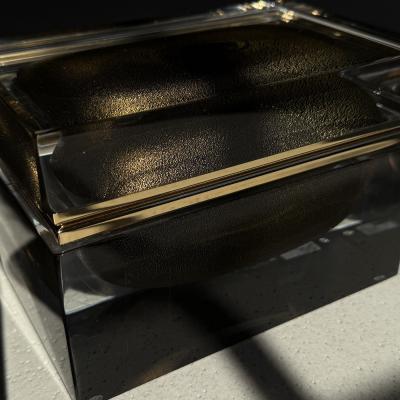 Alessandro Mandruzzato Murano Glass Box in Onyx Black w 24 Karat Gold Flecks