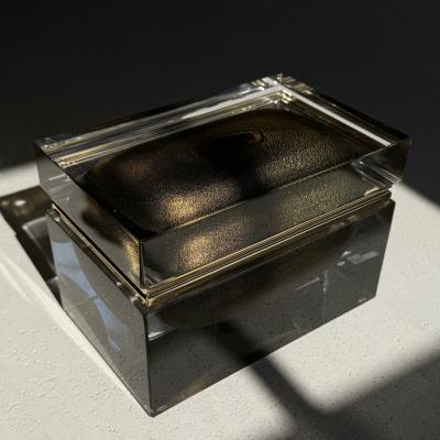 Alessandro Mandruzzato Murano Glass Box in Onyx Black w 24 Karat Gold Flecks