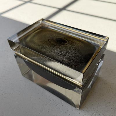 Alessandro Mandruzzato Murano Glass Box in Onyx Black w 24 Karat Gold Flecks