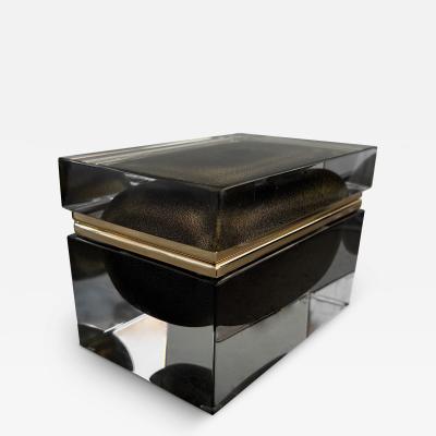 Alessandro Mandruzzato Murano Glass Box in Onyx Black w 24 Karat Gold Flecks