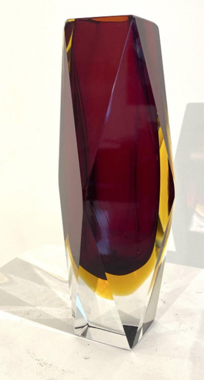 Alessandro Mandruzzato Ruby Red Faceted Glass Vase Murano Sommerso by Alessandro Mandruzzato