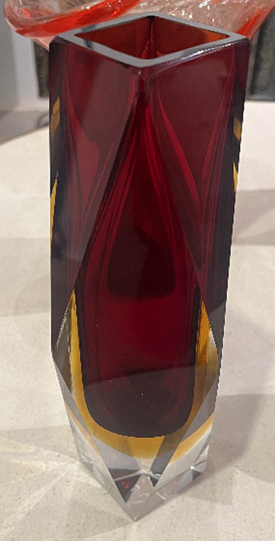 Alessandro Mandruzzato Ruby Red Faceted Glass Vase Murano Sommerso by Alessandro Mandruzzato