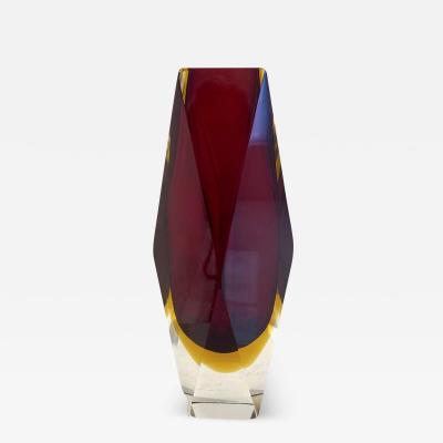 Alessandro Mandruzzato Ruby Red Faceted Glass Vase Murano Sommerso by Alessandro Mandruzzato