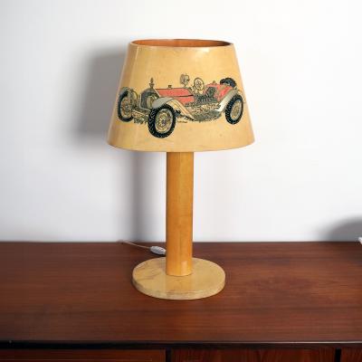 Alessandro Mendini RARE TURA LAMP in parchment with two classic car drawings signed Sandro Mendini