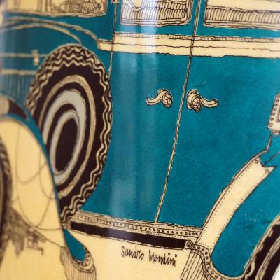 Alessandro Mendini RARE TURA LAMP in parchment with two classic car drawings signed Sandro Mendini