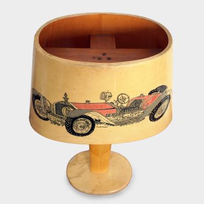 Alessandro Mendini RARE TURA LAMP in parchment with two classic car drawings signed Sandro Mendini