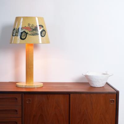 Alessandro Mendini RARE TURA LAMP in parchment with two classic car drawings signed Sandro Mendini