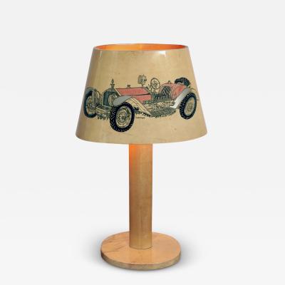 Alessandro Mendini RARE TURA LAMP in parchment with two classic car drawings signed Sandro Mendini