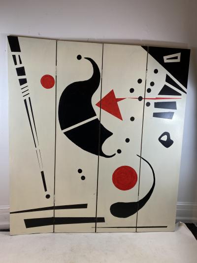 Alexander Calder CALDERESQUE HAND PAINTED WOOD FOUR PANEL STANDING SCREEN