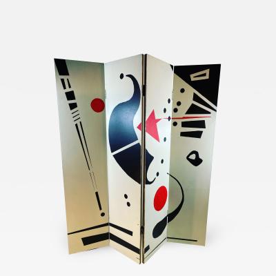 Alexander Calder CALDERESQUE HAND PAINTED WOOD FOUR PANEL STANDING SCREEN