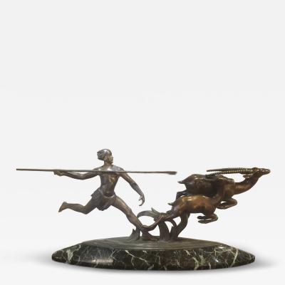 Alexander Kelety The Hunter Antique Bronze Statue Man Hunting Gazelle Alexander Kelety 40 Wide
