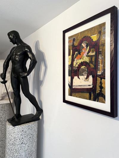 Alexander Sharpe Ross Romantic Couple Kissing and Embracing Voyeur View Mid Century