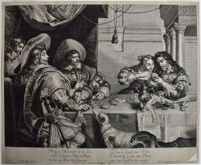 Alexander Voet An Early 17th Century Engraving The Card Game by A Voet after Cornelis de Vos