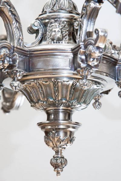 Alexandre Charles Jaume LOUIS XIV STYLE SILVER PLATED BRONZE SIX LIGHT CHANDELIER AFTER A DESIGN