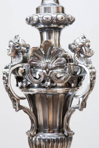 Alexandre Charles Jaume LOUIS XIV STYLE SILVER PLATED BRONZE SIX LIGHT CHANDELIER AFTER A DESIGN