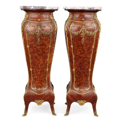 Alexandre Hugnet A pair of gilt bronze parquetry and marble pedestal by Alexandre Hugnet Paris