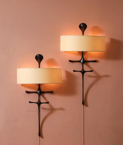 Alexandre Log Pair of Yali Studio built Bronze Wall Sconces by Alexandre Log 