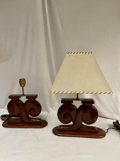 Alexandre Noll 1950s Pair of Sculptural mahogany table lamps in the style of Alexandre Noll