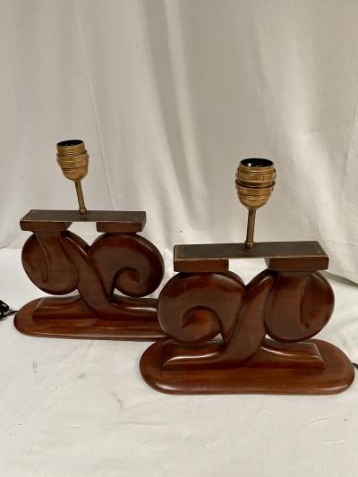 Alexandre Noll 1950s Pair of Sculptural mahogany table lamps in the style of Alexandre Noll