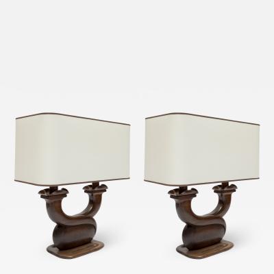 Alexandre Noll Pair of 1950s Rosewood table lamps in the style of Alexandre Noll