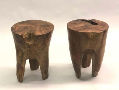 Alexandre Noll Pair of Brutalist Hand Carved Stools or Side Tables Style of Alexandre Noll