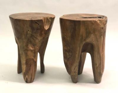 Alexandre Noll Pair of Brutalist Hand Carved Stools or Side Tables Style of Alexandre Noll