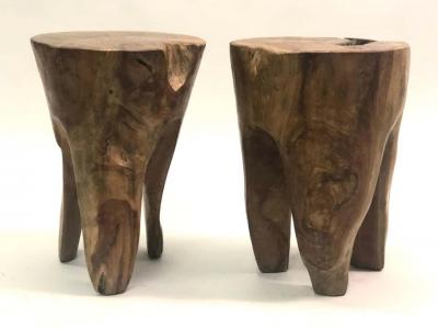 Alexandre Noll Pair of Brutalist Hand Carved Stools or Side Tables Style of Alexandre Noll