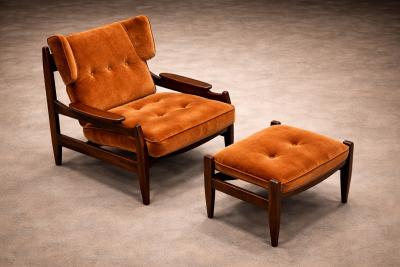 Alexandre Rapoport Alexandre Rapoport Brazilian Rosewood Armchair with Ottoman Burnt Caramel Mohair