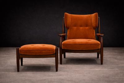 Alexandre Rapoport Alexandre Rapoport Brazilian Rosewood Armchair with Ottoman Burnt Caramel Mohair