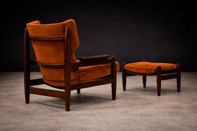 Alexandre Rapoport Alexandre Rapoport Brazilian Rosewood Armchair with Ottoman Burnt Caramel Mohair