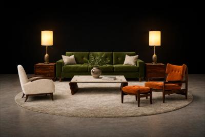 Alexandre Rapoport Alexandre Rapoport Brazilian Rosewood Armchair with Ottoman Burnt Caramel Mohair