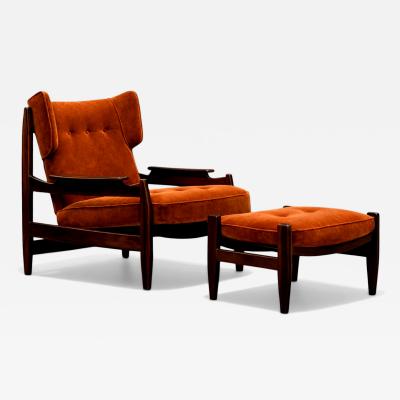 Alexandre Rapoport Alexandre Rapoport Brazilian Rosewood Armchair with Ottoman Burnt Caramel Mohair