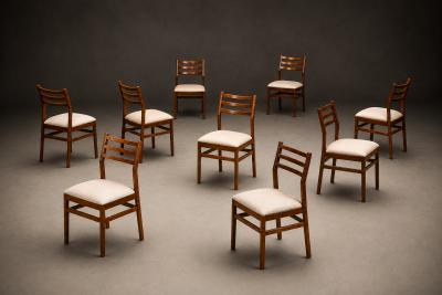 Alexandre Rapoport Brazilian Modern Set of Eight Chairs in Caviuna wood Linen Alexandre Rapoport