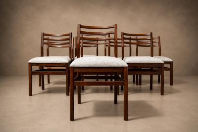 Alexandre Rapoport Brazilian Modern Set of Eight Chairs in Caviuna wood Linen Alexandre Rapoport