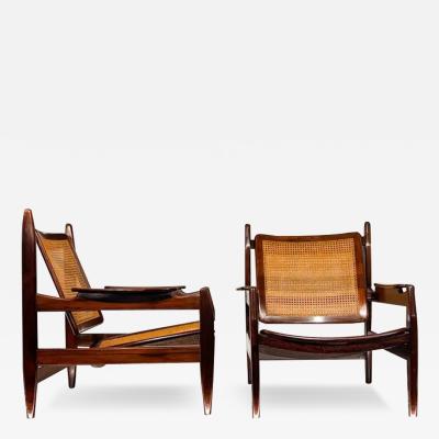 Alexandre Rapoport Pair of Armchairs in Hardwood and Cane by Alexandre Rapoport c 1960s