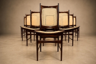 Alexandre Rapoport Set of Ten Brazilian Mid Century Dining Chairs by Alexandre Rapoport