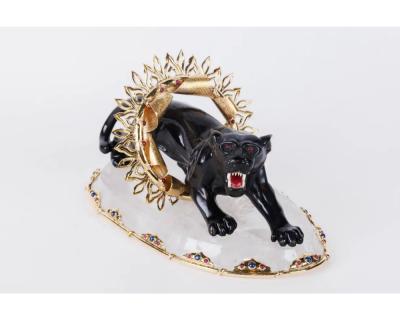 Alexandre Reza Alexandre Reza Rare Obsidian Silver Gilt and Rock Crystal Circus Panther