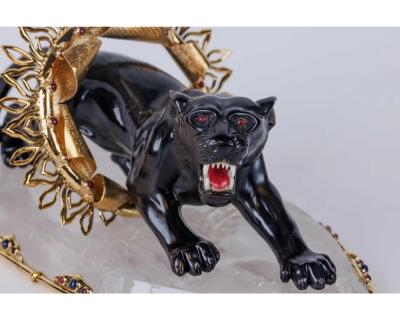 Alexandre Reza Alexandre Reza Rare Obsidian Silver Gilt and Rock Crystal Circus Panther