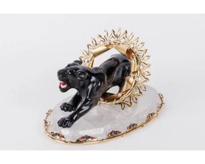 Alexandre Reza Alexandre Reza Rare Obsidian Silver Gilt and Rock Crystal Circus Panther