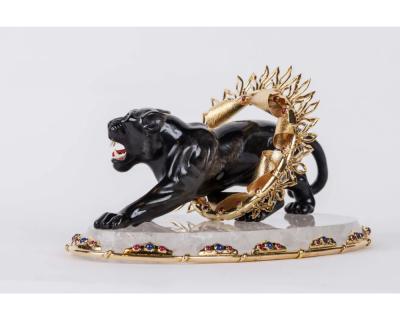 Alexandre Reza Alexandre Reza Rare Obsidian Silver Gilt and Rock Crystal Circus Panther