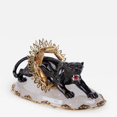 Alexandre Reza Alexandre Reza Rare Obsidian Silver Gilt and Rock Crystal Circus Panther