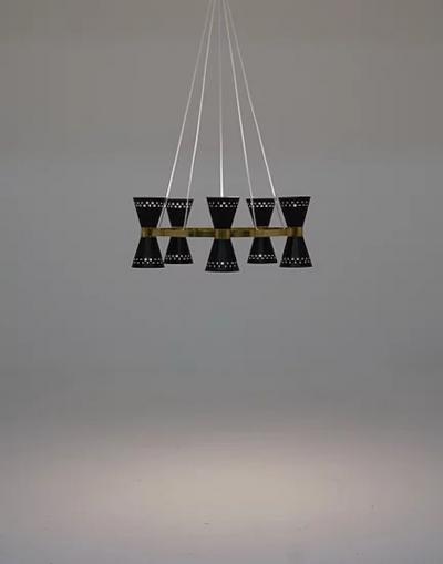 Alf Svensson Copy of Swedish Midcentury Chandelier in Brass and Metal by Alf Svensson