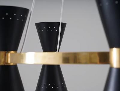 Alf Svensson Copy of Swedish Midcentury Chandelier in Brass and Metal by Alf Svensson