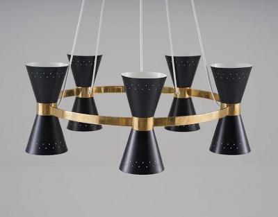 Alf Svensson Copy of Swedish Midcentury Chandelier in Brass and Metal by Alf Svensson