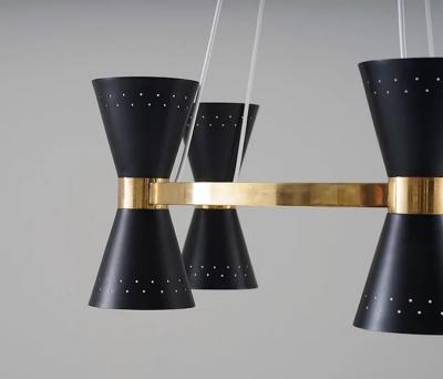 Alf Svensson Copy of Swedish Midcentury Chandelier in Brass and Metal by Alf Svensson